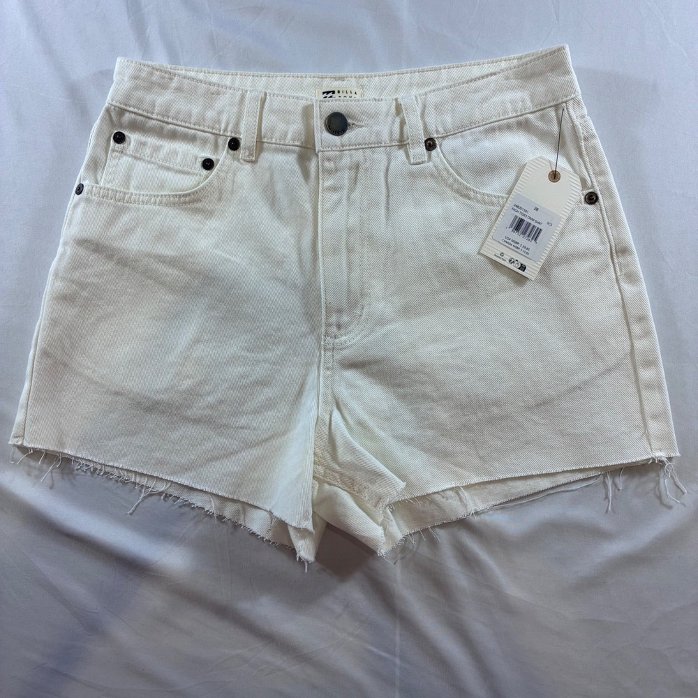 Billabong High Tides Denim Shorts White Raw Hem High Waist 28 24B201501 Salt